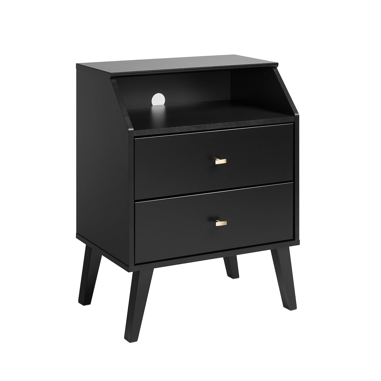 Milo Mid-Century Modern 2 Drawer Nightstand With Angled Top, Bedside Table