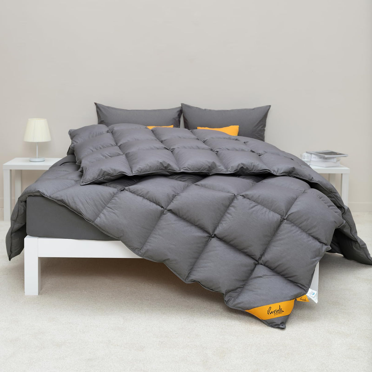 Feather Down Comforter King Size, Luxurious All Seasons Duvet Insert Grey Lightweight