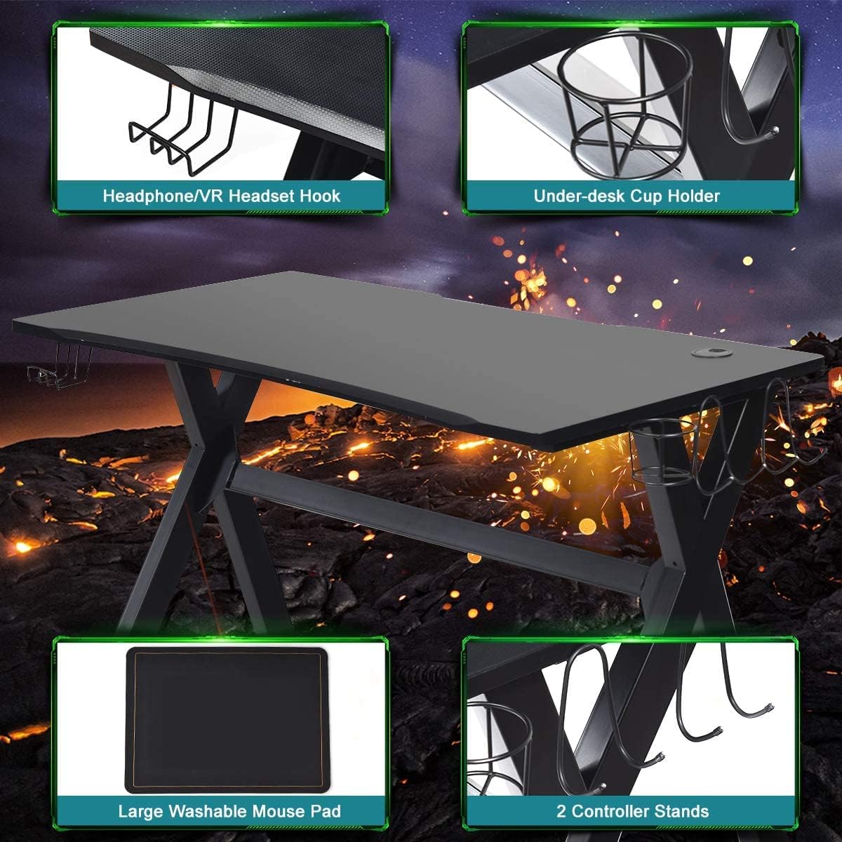 Gaming Desk & Chair Combo Set - Ergonomic Racing Style with Lumbar Support