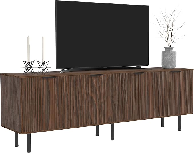 Mid Century Modern TV Stand for 80 Inch TV, Entertainment Center with 4 Large Drawers