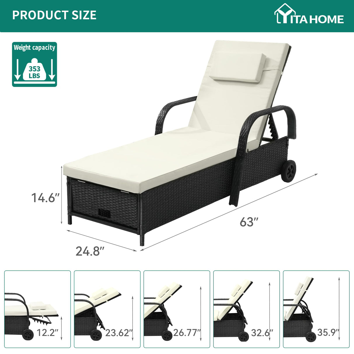 Outdoor Wicker Chaise Lounge Chair Set of 2 w/Storage, Rattan Patio Pool Lounger