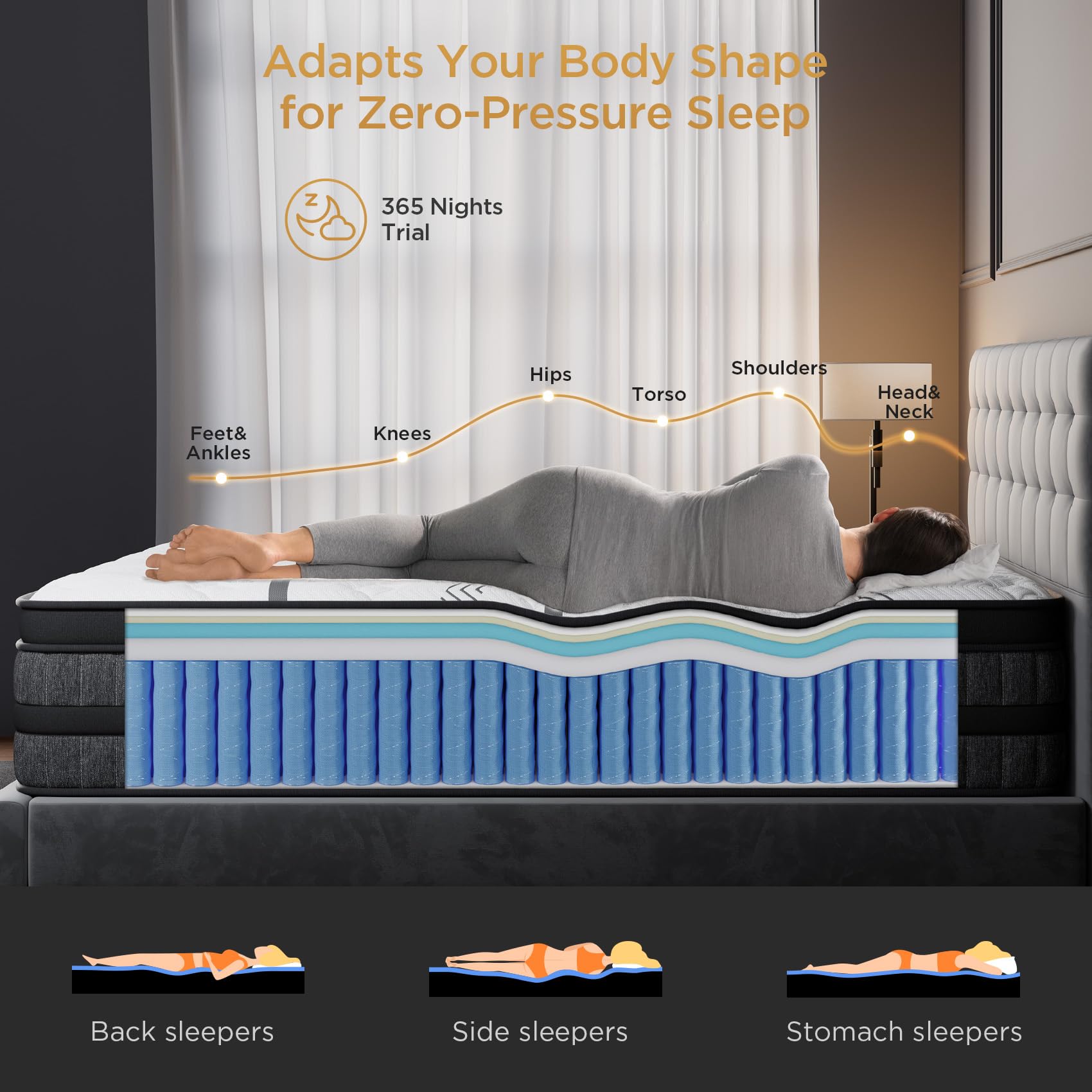 King Mattress 14 Inch Hybrid Mattresses Euro Top Medium Firm for Back & Lumbar Support