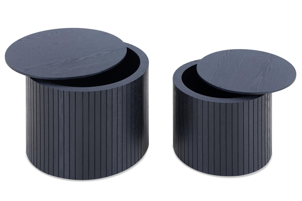 19.17'' Black Round Coffee Table with Storage Nesting Coffee Table