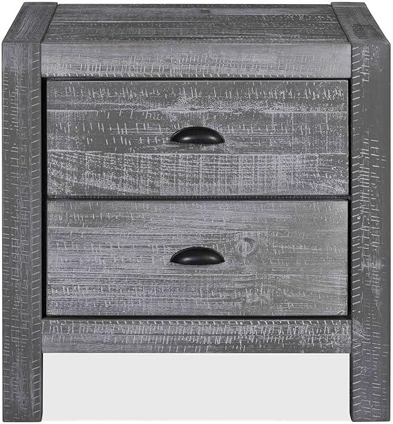 Montauk 2-Drawer Bedside Nightstand, Solid Wood with Rustic Walnut Finish