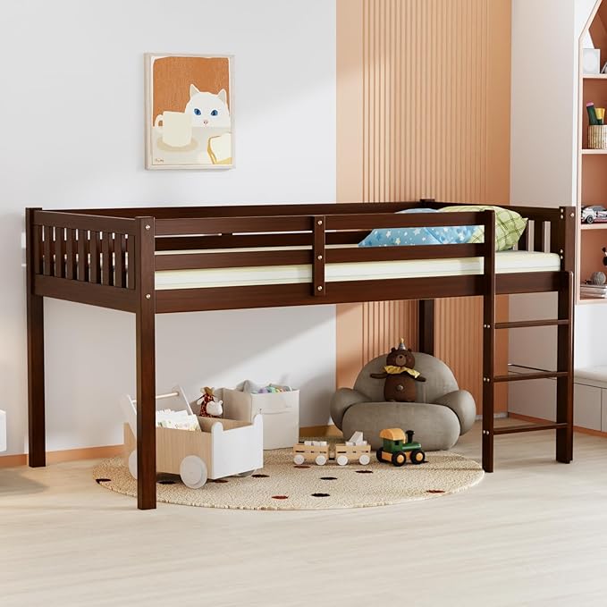 Twin Bunk Bed with Slide, Solid Wood Bunk Loft Bed Frame with Two Drawers Stairs