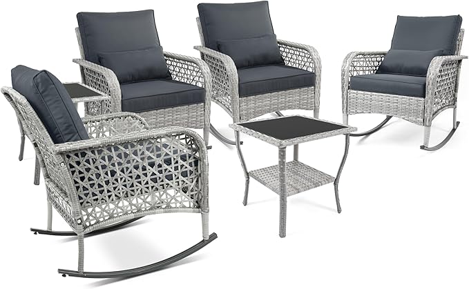 3-Piece Patio Furniture Set,Outdoor Rocking Chairs Set of 2, Patio Conversation Set