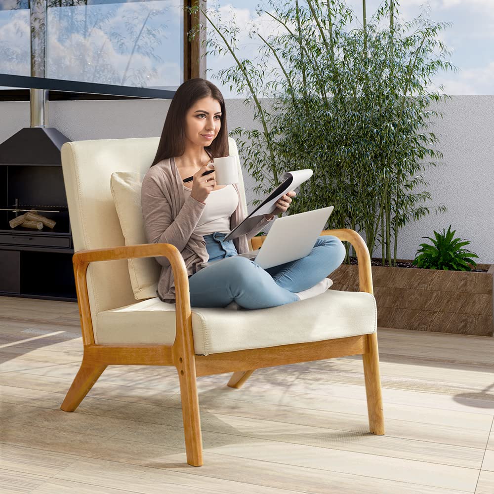 Mid-Century Modern Accent Chair,Fabric Lounge Boho Side Chair for Living Room