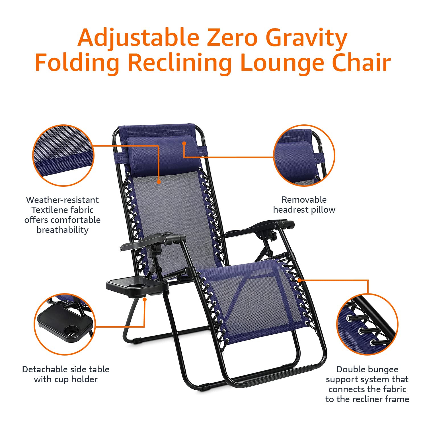 ChillFold Zero Gravity Chairs with Headrest, Cup Holder & Table Set