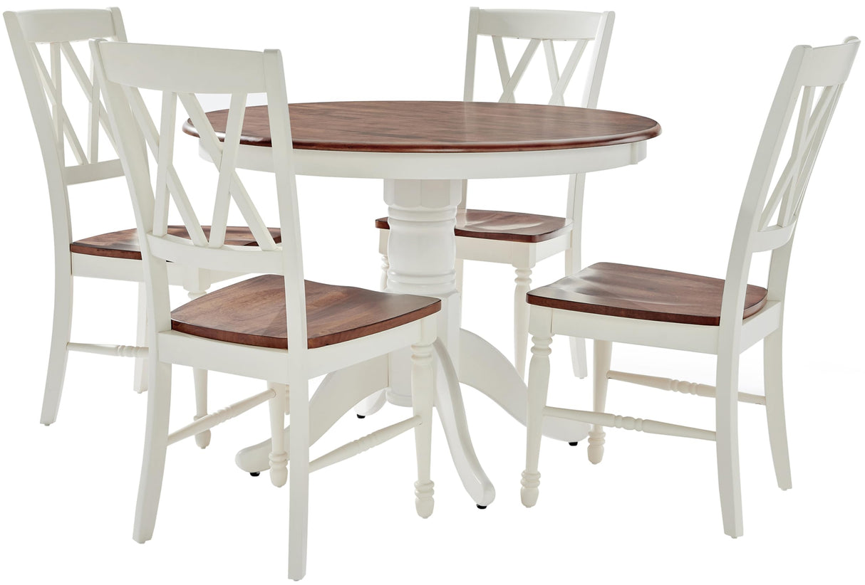 5-Piece Traditional Round Dining Table Set for 4, Distressed White