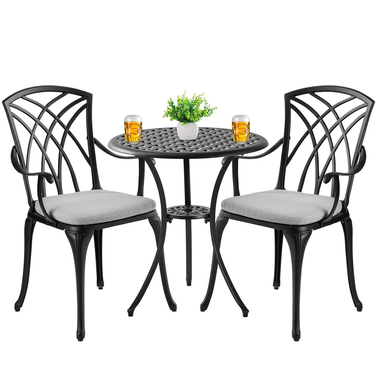 3 Piece Patio Bistro Set with Cushions, Outdoor Bistro Table and Chairs Set of 2