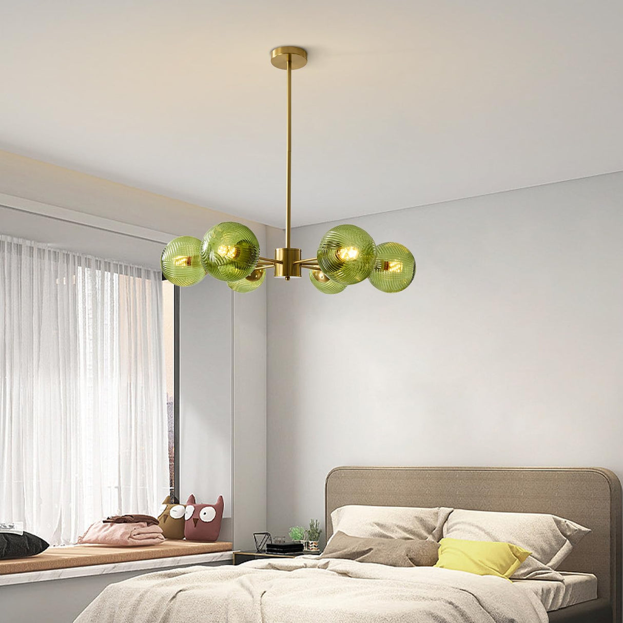 Glass Ball Pendant Light Mid Century Modern Gold 6-Lights Globe Sputnik Chandelier