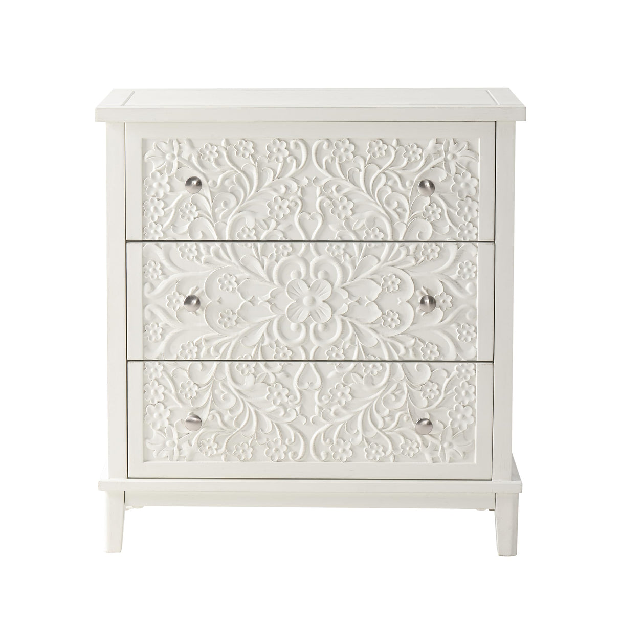 3-Drawer Fully-Assembled Flower Motif Dresser for French Country, Farmhouse, Modern