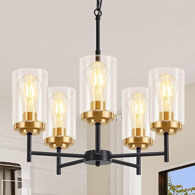 6-Light Farmhouse Modern Chandelier, Black Chandelier for Living Room Light Fixture