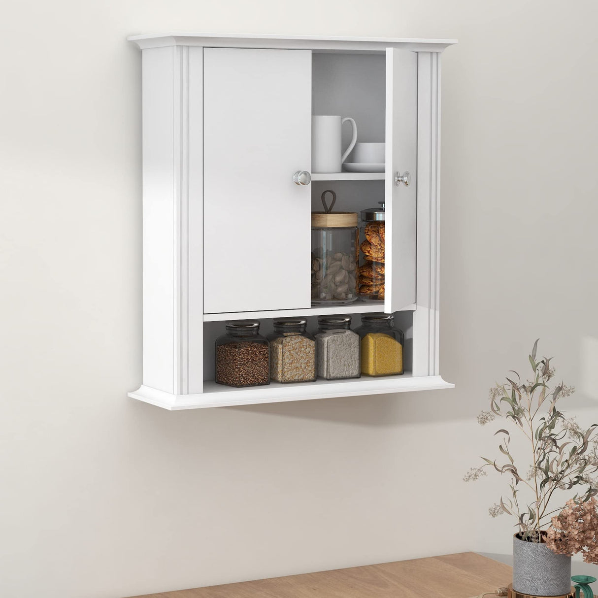 Wall Mounted Bathroom Medicine Cabinet with 2 Doors, Hanging Bathroom Wall Cabinet