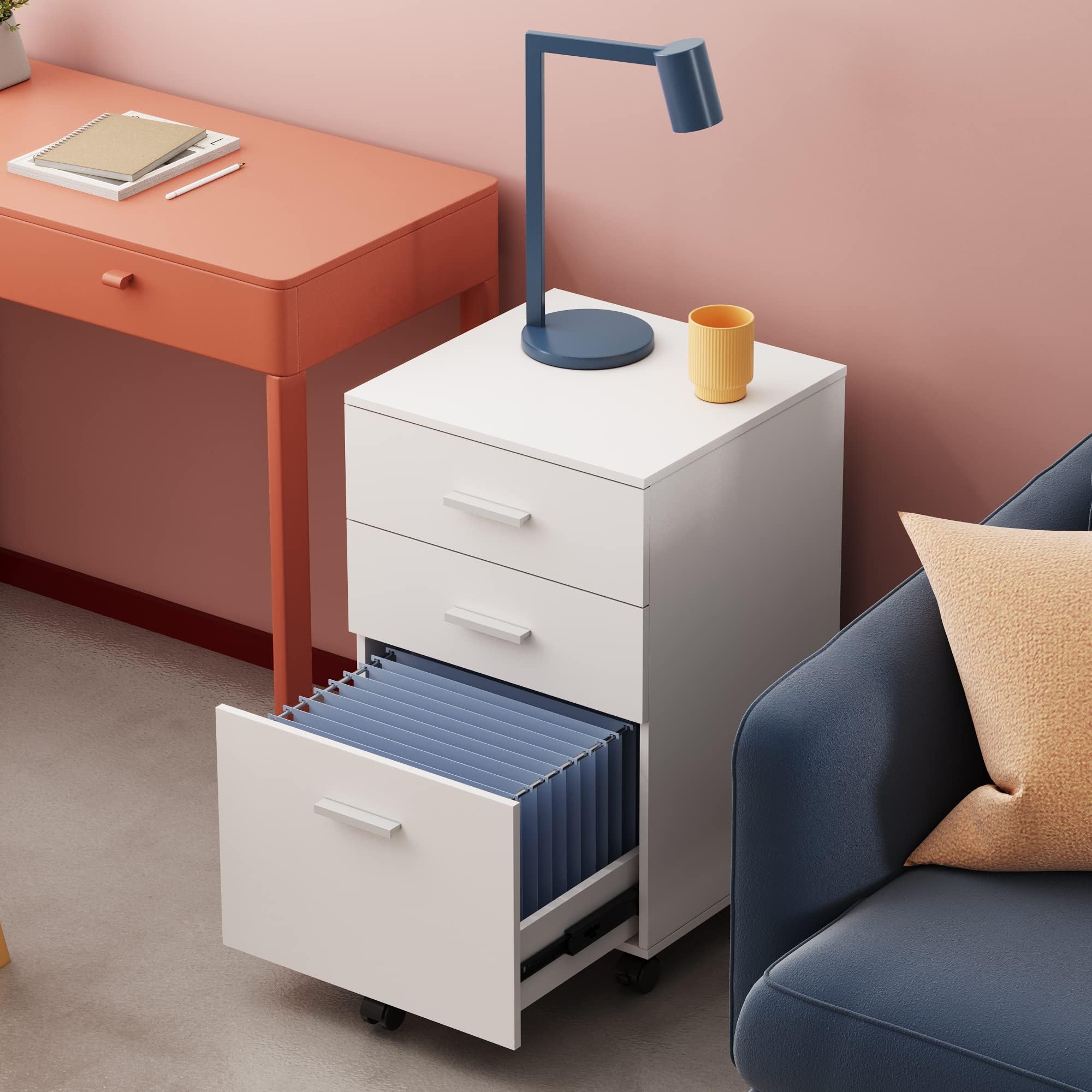 3 Drawer Wood Mobile File Cabinet, Rolling Filing Cabinet