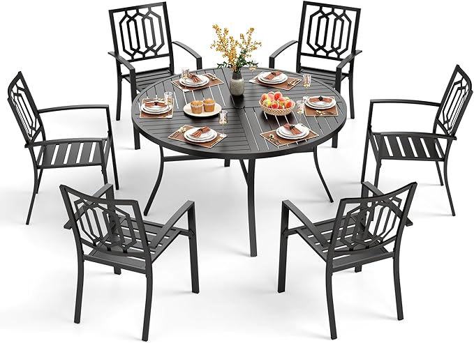 5 Piece Outdoor Dining Table Set for 4, 42” Round Steel Dining Table