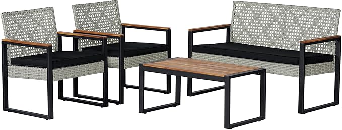 LVG1102C-4SET Wilder 4-Piece Modern Coastal Faux Wicker Conversation Outdoor