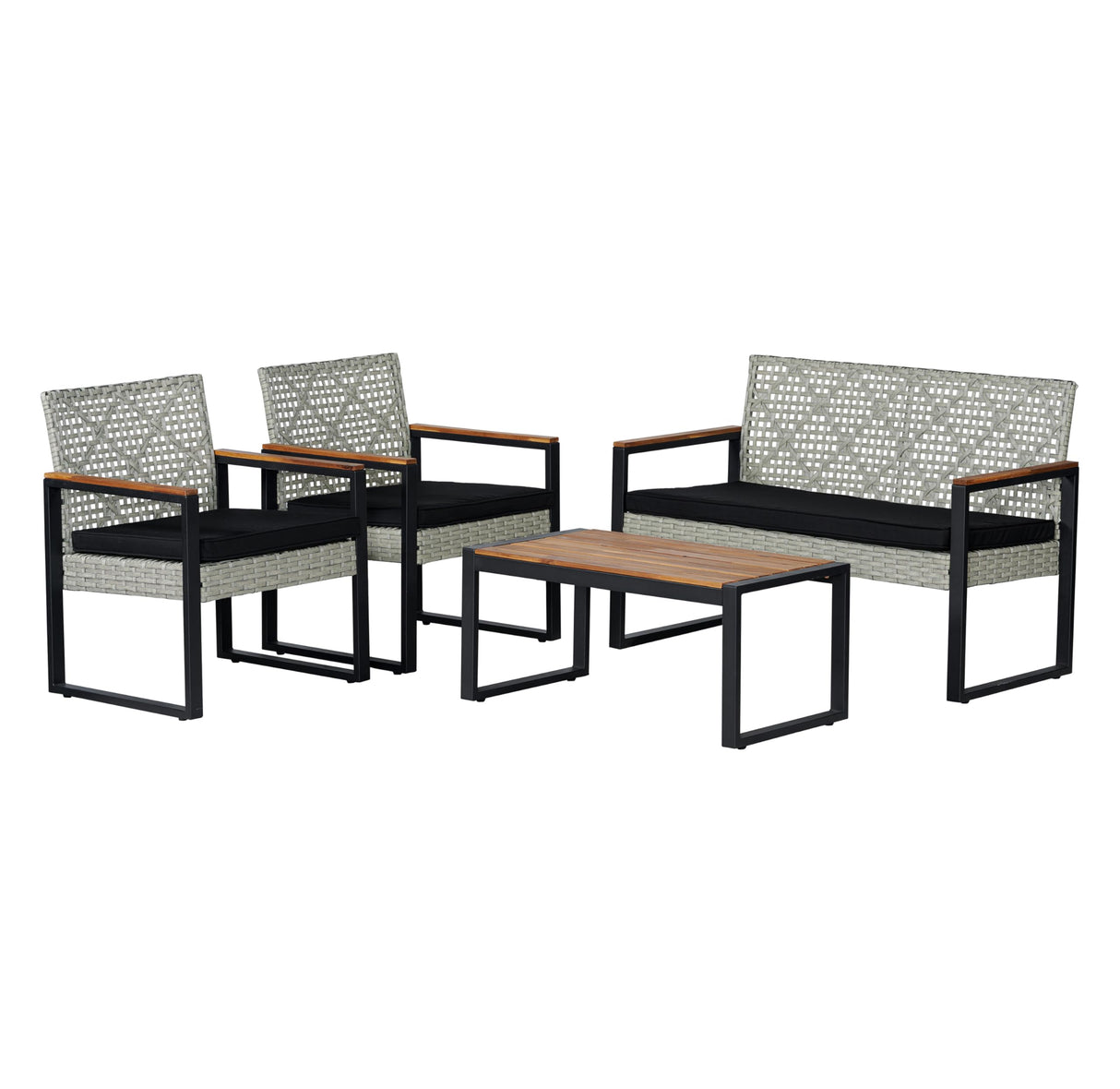 LVG1102C-4SET Wilder 4-Piece Modern Coastal Faux Wicker Conversation Outdoor
