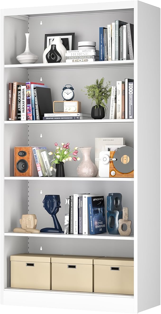 Metal Bookcase, 14" Deep Bookshelf, 66" Tall Bookcases with Adjustable Shelves