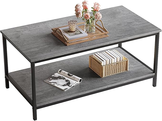 Coffee Table with Storage 2-Tier Industrial Center Table for Living Room