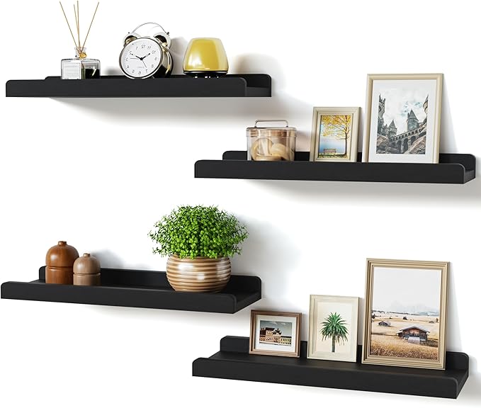 White Floating Shelves for Wall Set of 4, Wood Wall Shelves with Lip
