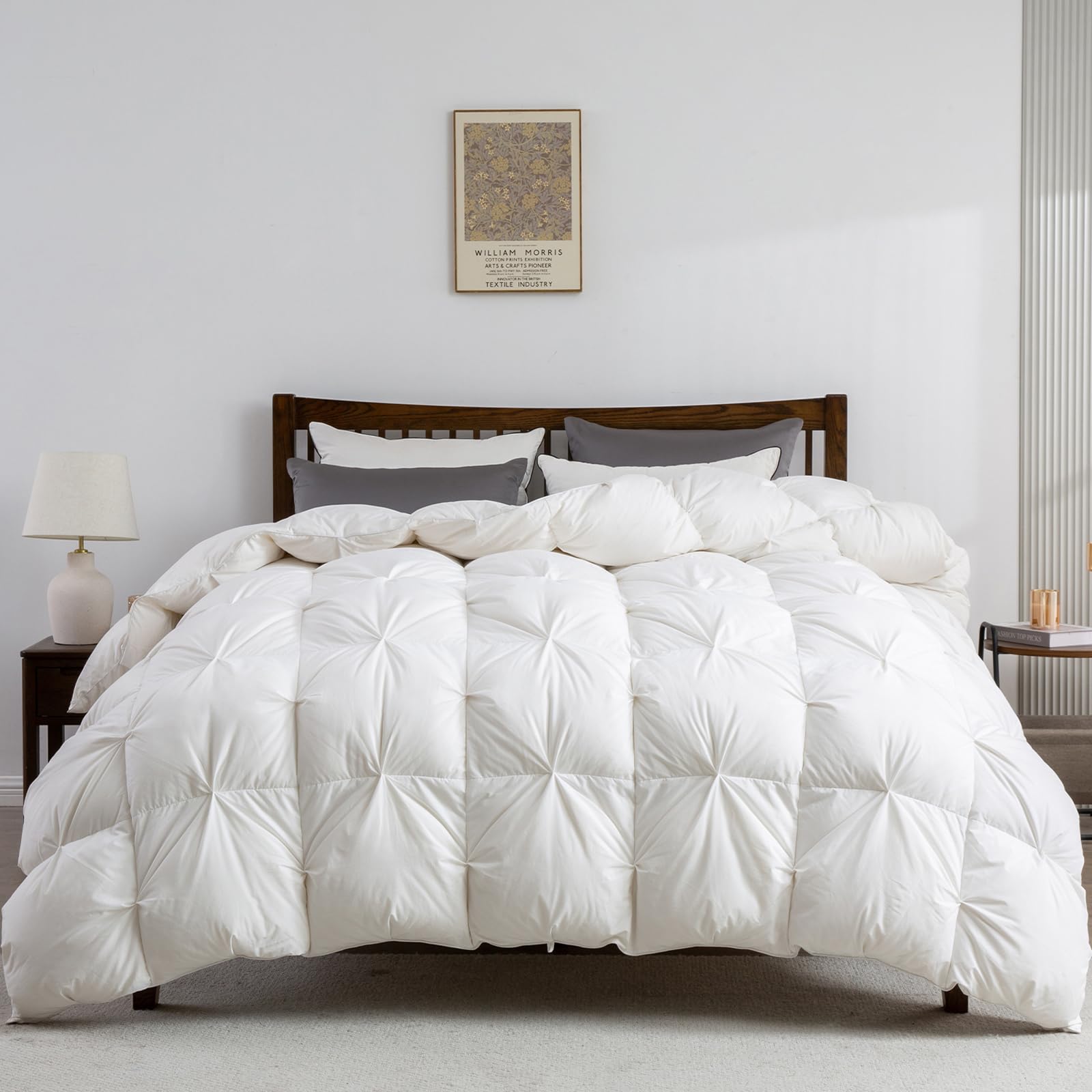 APSMILE Down Comforter Queen Size Pinch Pleat Design - 750 Fill-Power Luxurious Fluffy Duvet Insert - All-Season Medium Warmth Bed Feather Down Comforter with 8 Tabs(90"x90", Solid White)