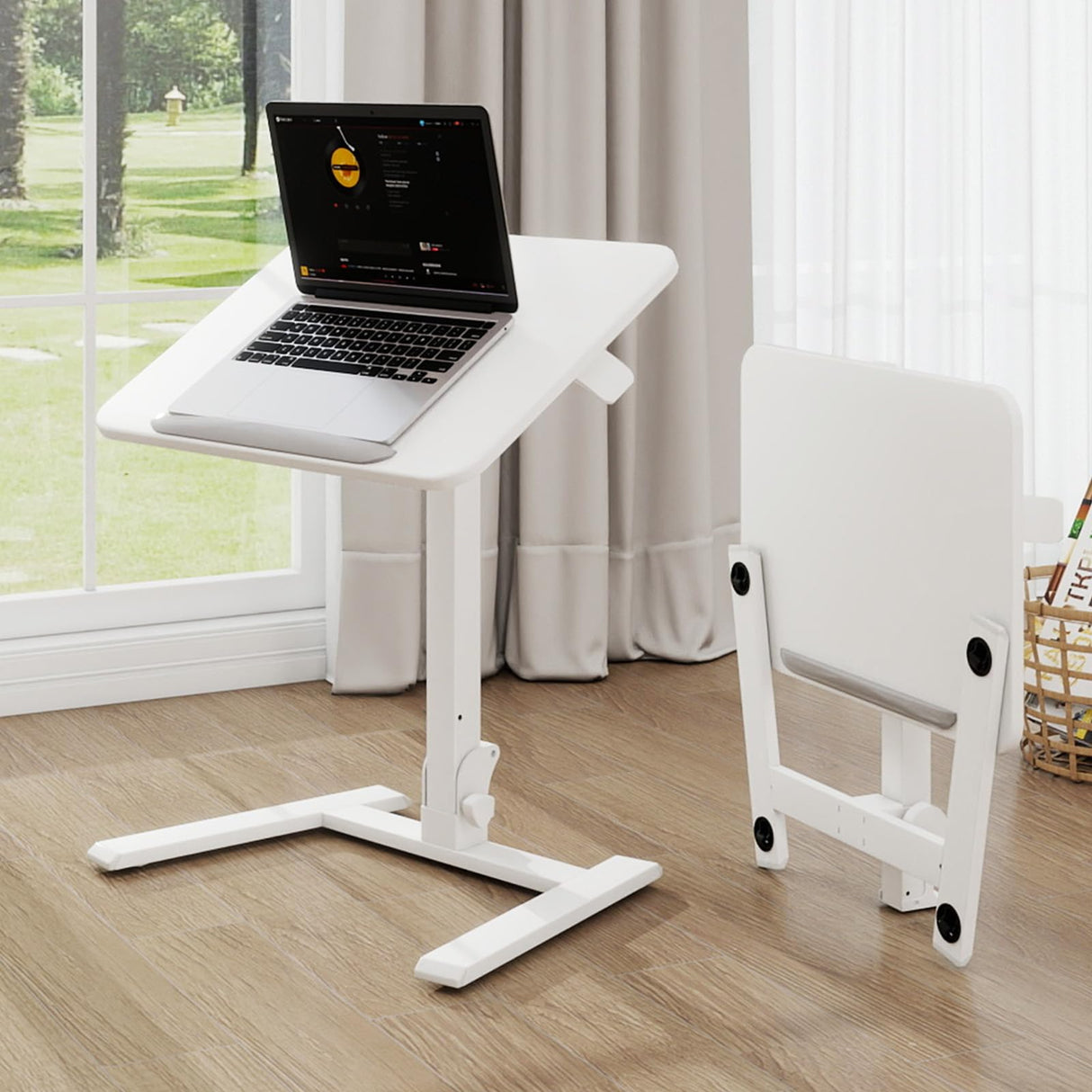 Small Standing Desk with Stoppers 90°Tiltable Mobile Rolling Laptop Table on Wheels
