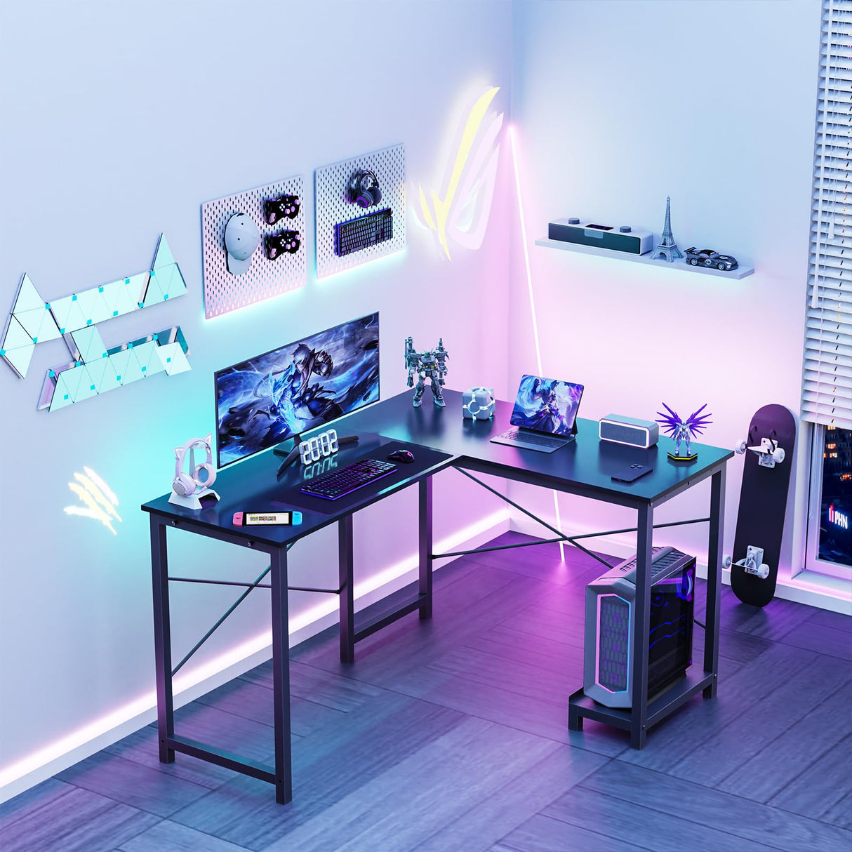 L Shaped Computer Desk Wood Corner PC Gaming Table