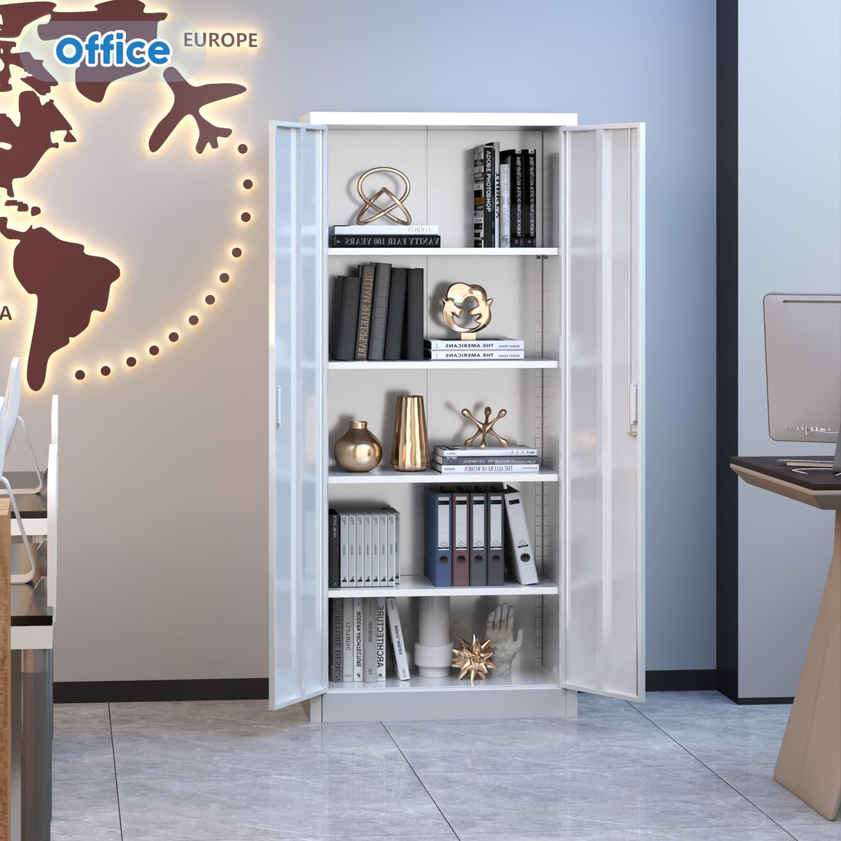 SPKAPO Metal Storage Cabinet with 2 Doors,72" Steel Garage Cabinets with 4 Adjustable Shelves for Home Office Garage School,Assembly Required,White