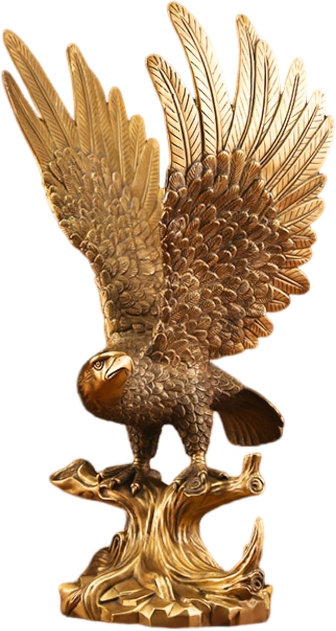 11.4" Gold Brass Eagle Statue-Solid Bronze Eagle Sculpture Modern Home Office Figurine Decor