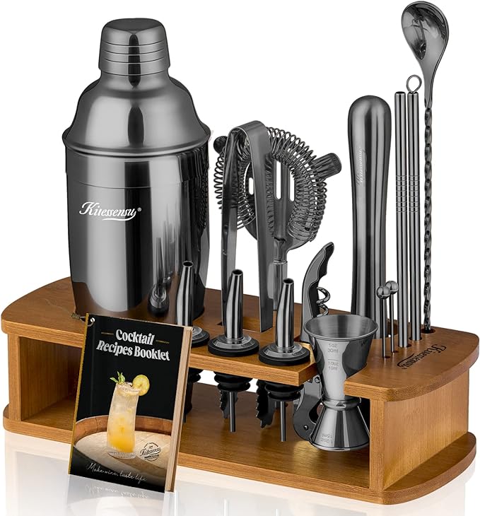 Premium Cocktail Shaker Set | 15-Piece Bartender Kit with Stand & Accessories