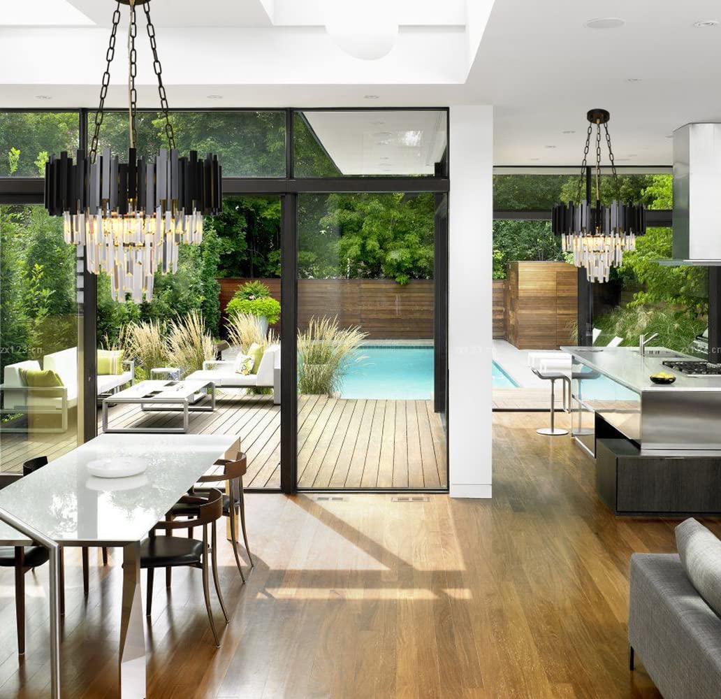 Crystal Chandeliers Light Fixtures Black Round Raindrop Crystal Pendant Light Ceiling