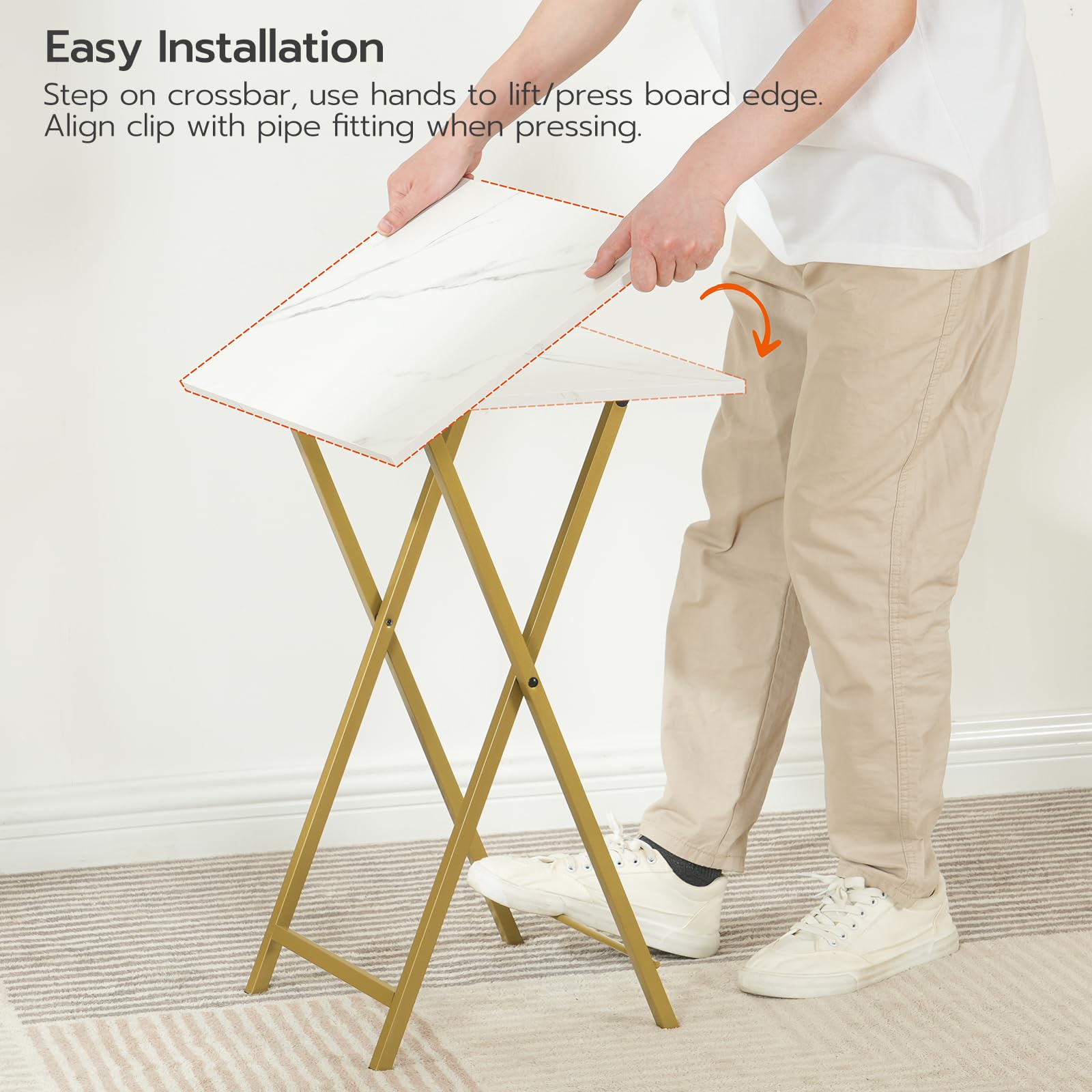 Folding TV Tray Tables, Set of 4 TV Trays with Storage Rack, Industrial Side Table for Eating at Couch,