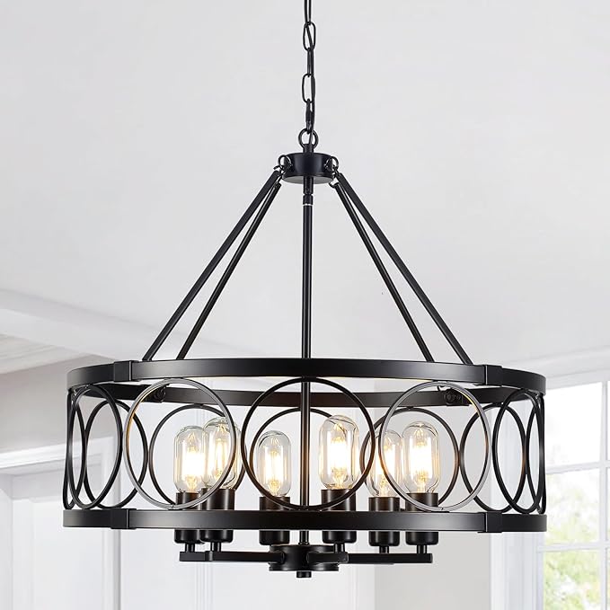 Rattan Chandelier for Dining Room,5 Lights Boho Drum Chandelier Light Fixture