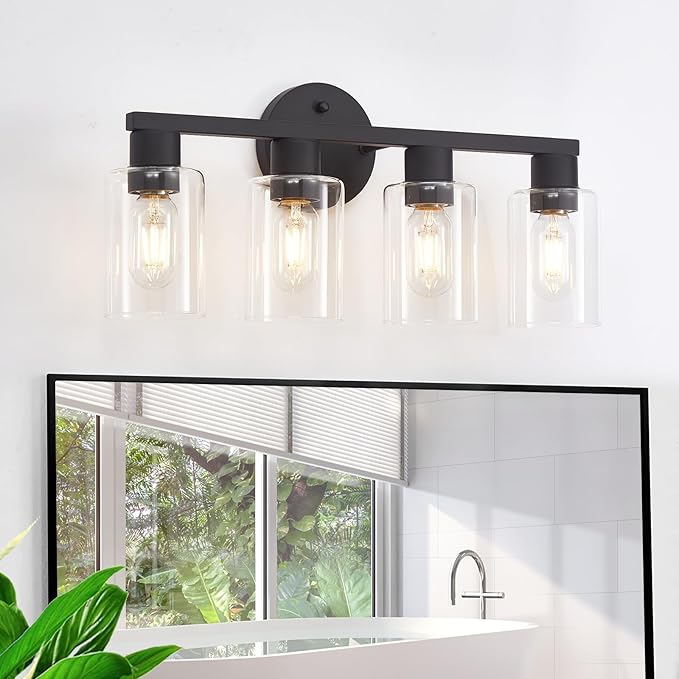 Black Bathroom Light Fixtures, 6-Light Bathroom Lighting Fixtures Over Mirror