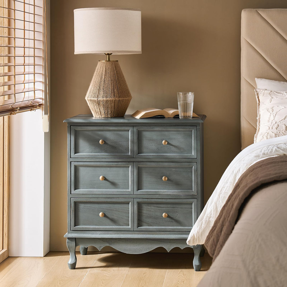 3-Drawer Nightstand with Charging Station, Drawer Organizer with Wood Legs