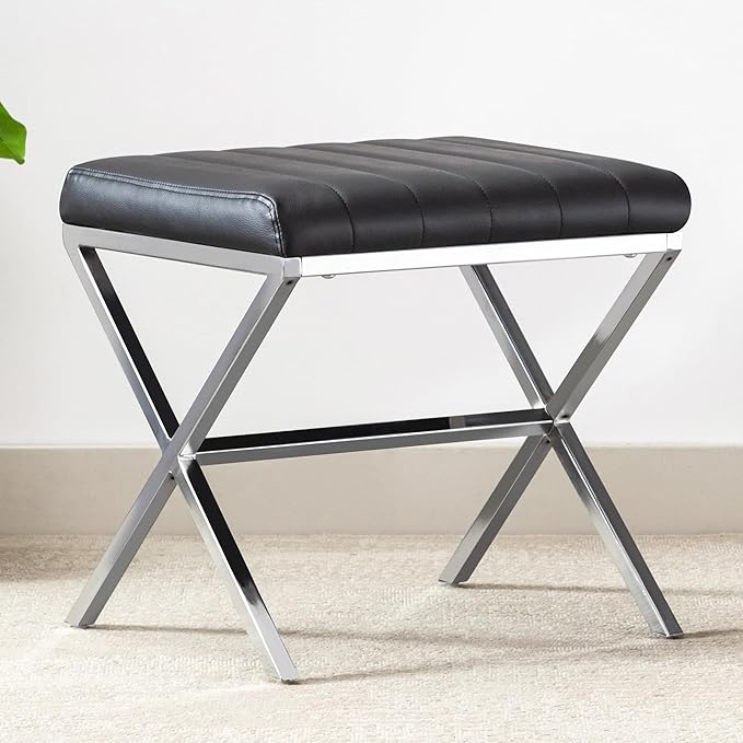 Vanity Stool,Modern PU Leather Ottoman Stool Chair for Vanity,Vanity Bench with Metal X Legs