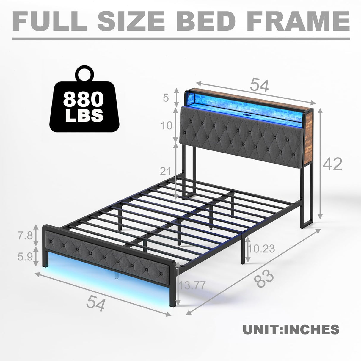 Full Size Bed Frame,Anerwarm Led Bed Frame Full Size with USB Charging Station,