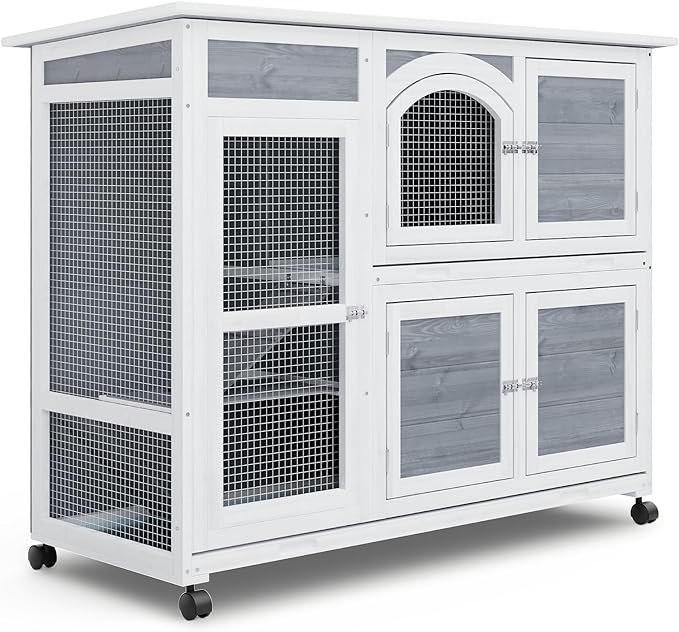 Rabbit Hutch Outdoor Chicken Coop, 47.5" Bunny House Cage