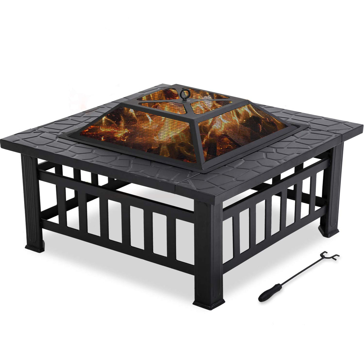 2'' Outdoor Fire Pit Metal Square Firepit Patio Stove Wood Burning for Backyard