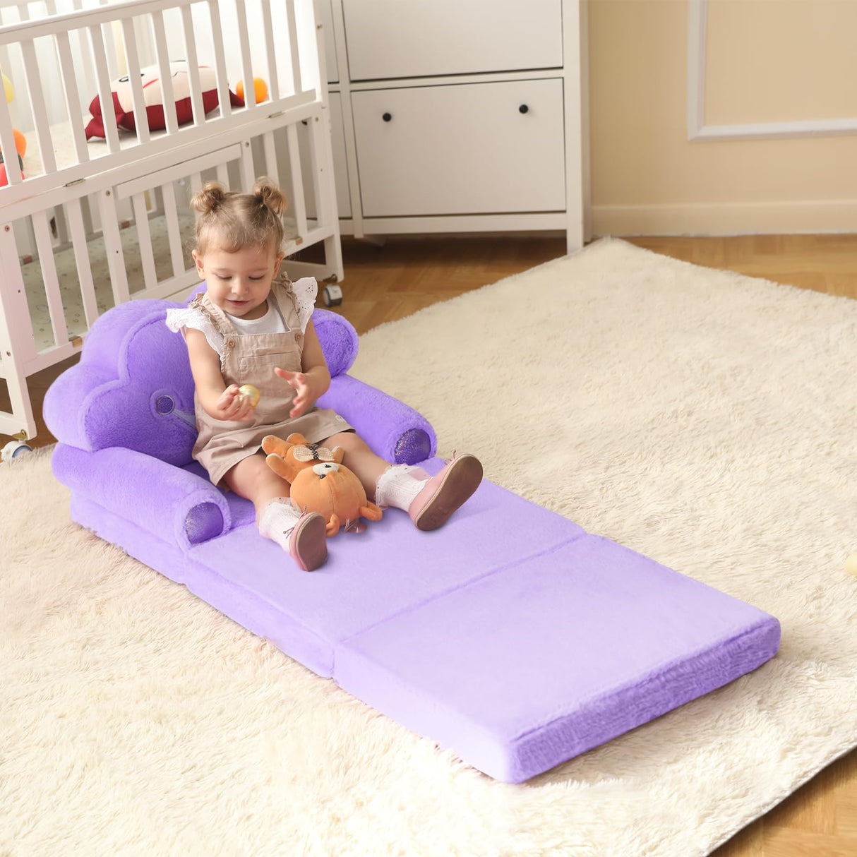 Toddler Chair Comfy,Foldable Princess Kids Couch for Girl, Toddler Recliners for Kids Over 18 Months