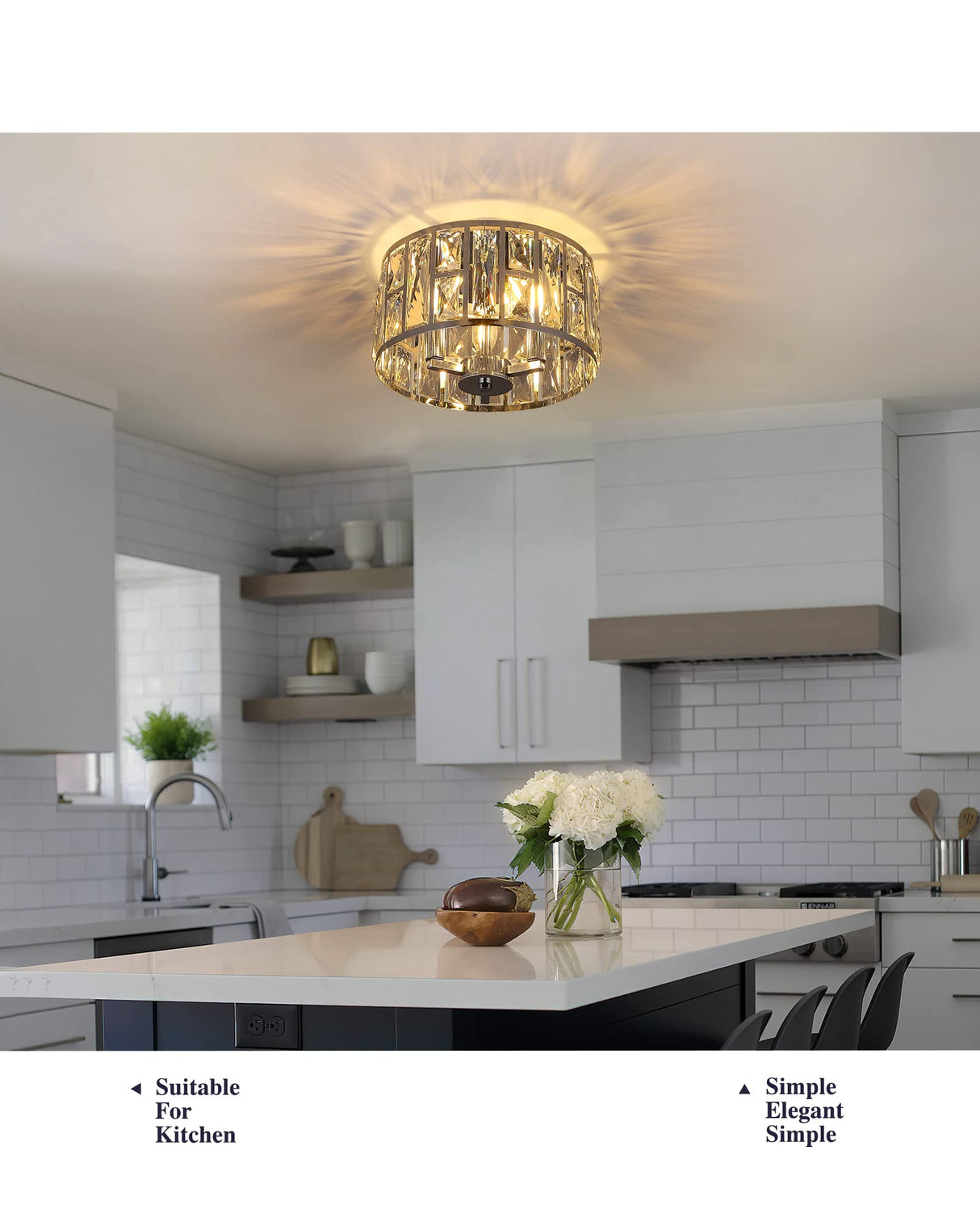 Chrome Flush Mount Ceiling Light, 3 Lights Close to Ceiling Light Fixtures,