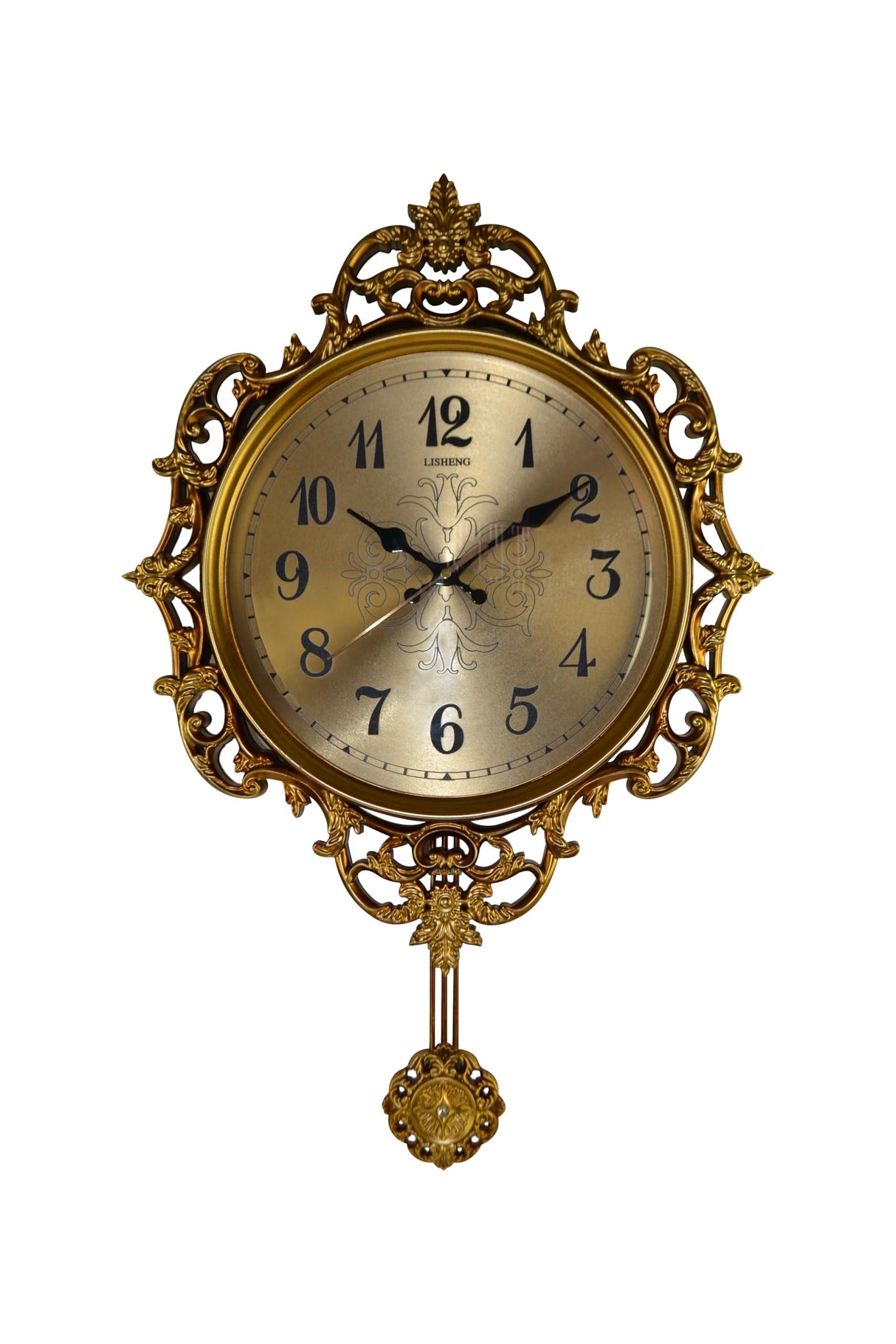 Hanging Wall Clock with Swinging Pendulum Victorian Era with Ornate Details Non-Ticking