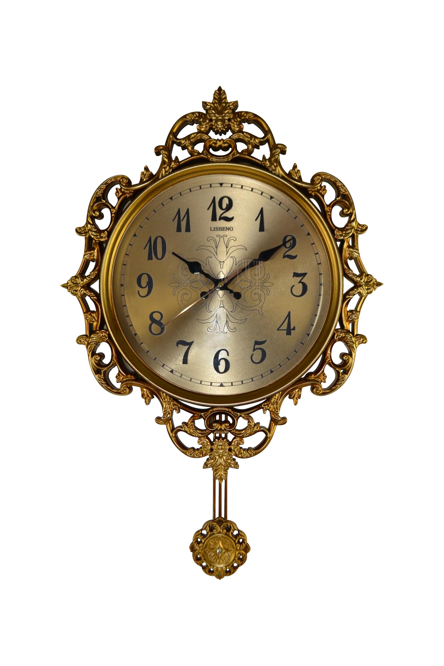 Hanging Wall Clock with Swinging Pendulum Victorian Era with Ornate Details Non-Ticking