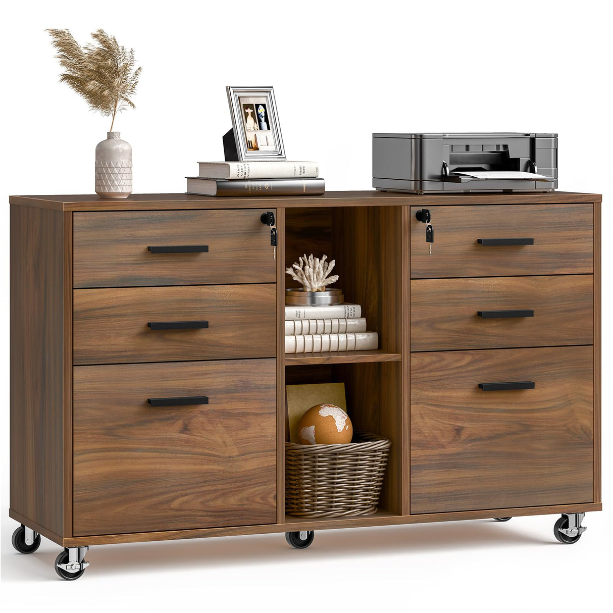 File Cabinet with Lock, Large Mobile Storage Filing Cabinet