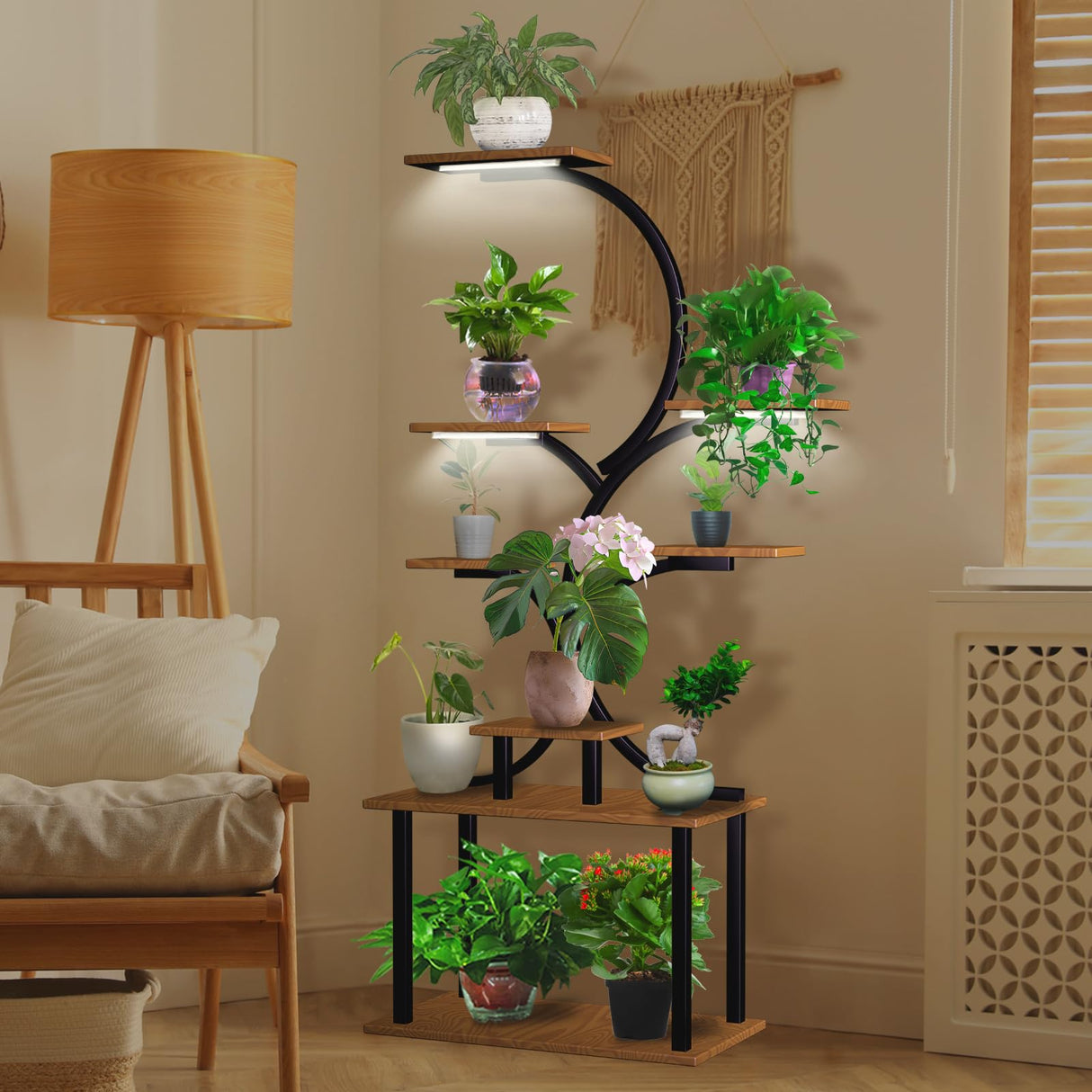 GrowNest 62 – 8 Tier Metal Plant Shelf with Adjustable Grow Lights