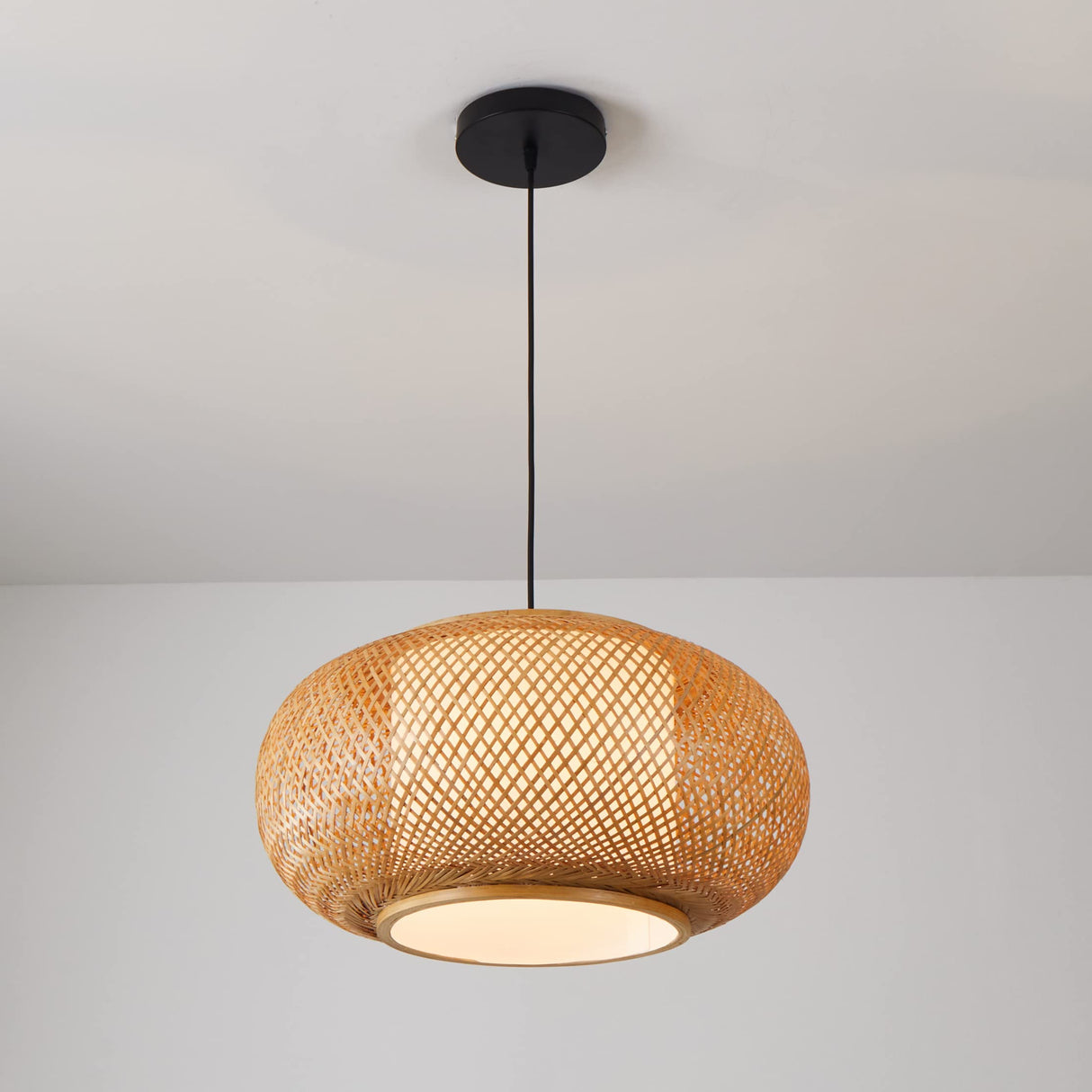 Bamboo Pendant Light Basket Weave Hanging Light, 1 Light Elegant Rattan Chandelier