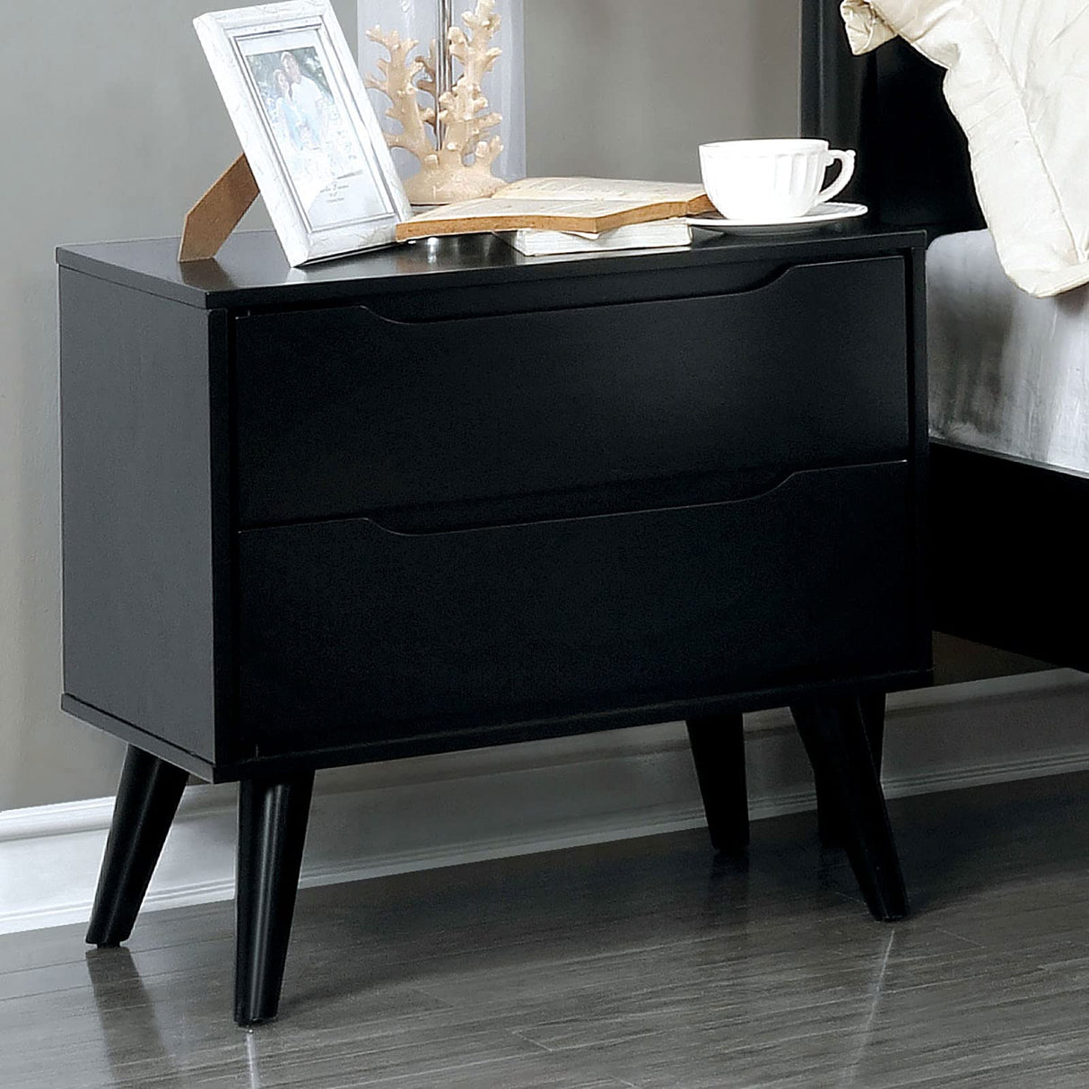 24" H Nightstand with 2 Drawers, Black