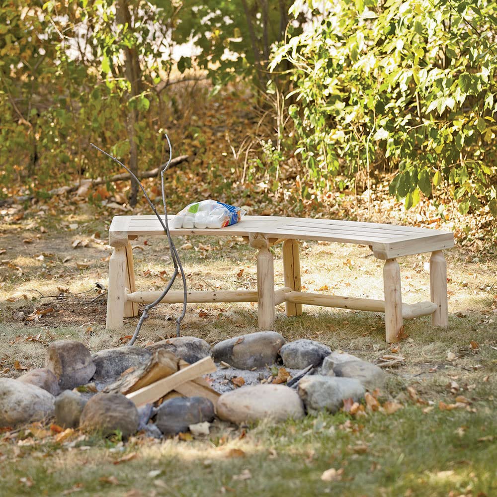 Curved Fire Pit Bench, Wood Log Bench Seat, Outdoor, Backyard, Rustic