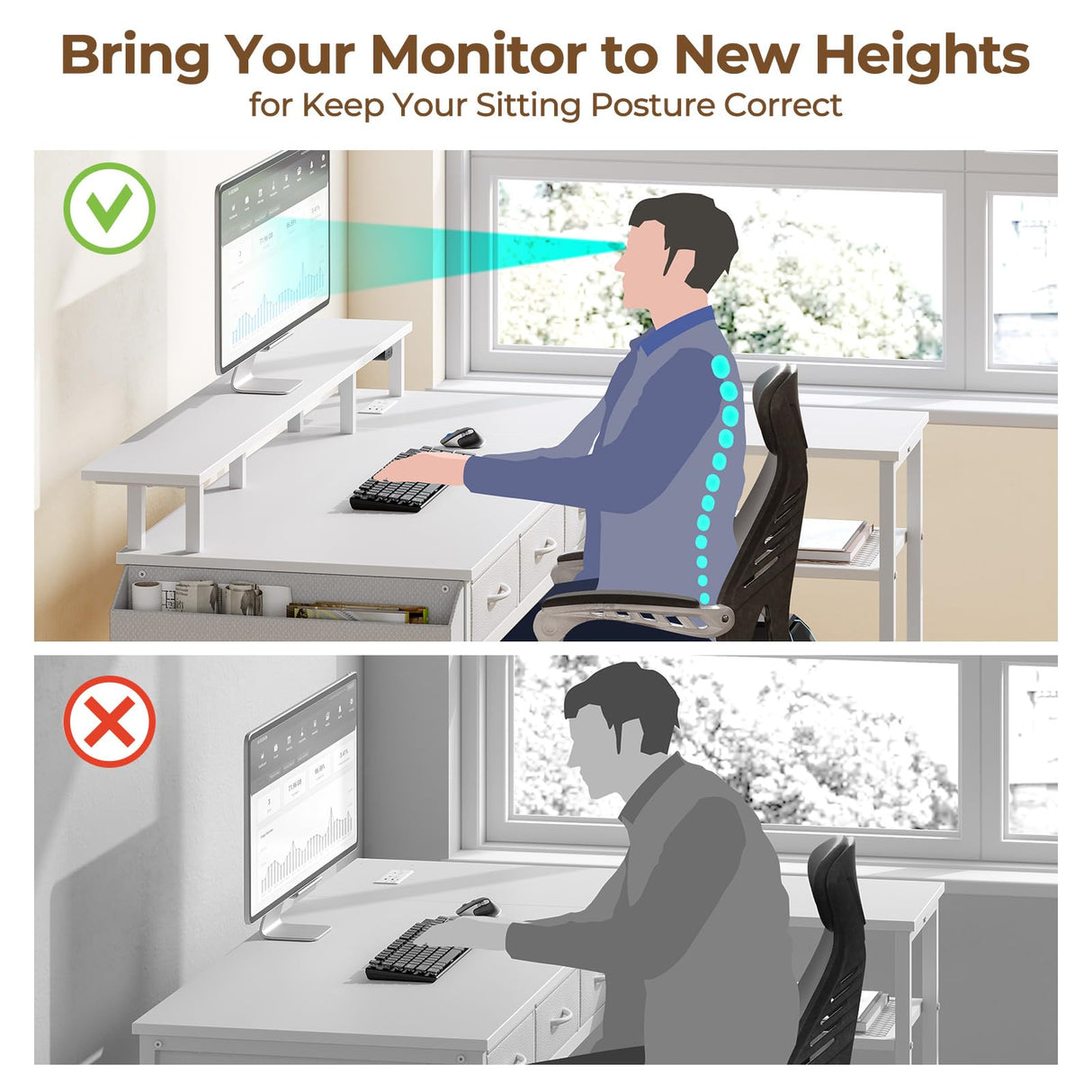 L Shaped Desk with Storage Drawers, 47 inch Gaming Desk with Shelves